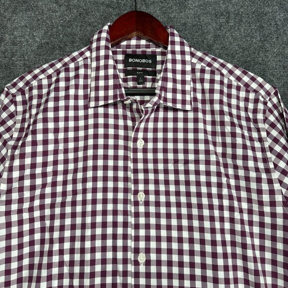 Bonobos Shirt Mens Large Slim Fit Nylon Stretch Purple Check Button Up - Picture 5 of 9